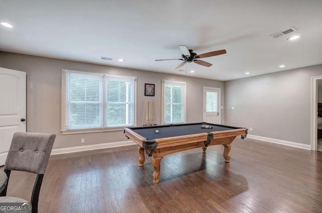 6095 Fords Rd NW, Acworth, GA 30101 - playroom with baseboards, billiards table, ceiling fan, wood finished floors, and recessed lighting