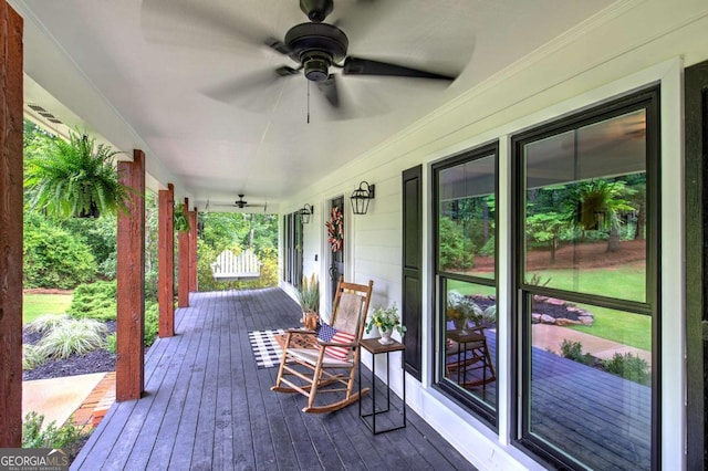 6095 Fords Rd NW, Acworth, GA 30101 - wooden porch featuring ceiling fan