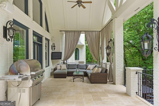 8957 Old Southwick Pass, Johns Creek, GA 30022 - view of patio featuring an outdoor living space, area for grilling, and a ceiling fan