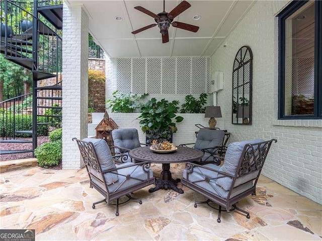 8957 Old Southwick Pass, Johns Creek, GA 30022 - view of patio / terrace featuring stairs and a ceiling fan