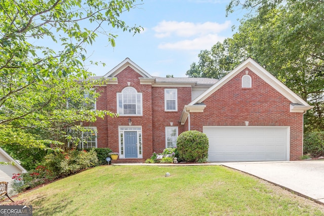 2600 Neighborhood Walk, Villa Rica, GA 30180 - view of front facade featuring concrete driveway, brick siding, a front lawn, and a garage