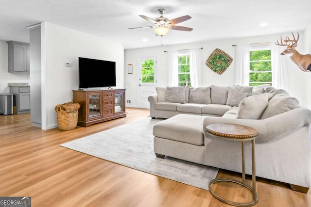 764 Sandy Cross Rd, Lexington, GA 30648 - living area featuring a ceiling fan, light wood-type flooring, and recessed lighting