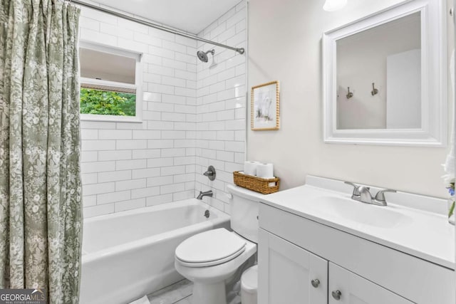 764 Sandy Cross Rd, Lexington, GA 30648 - bathroom featuring toilet, vanity, and shower / bath combination with curtain