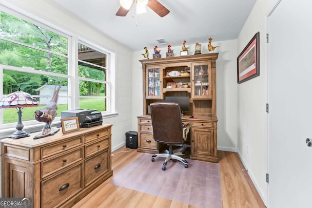 764 Sandy Cross Rd, Lexington, GA 30648 - office space featuring light wood-style flooring, a ceiling fan, and baseboards