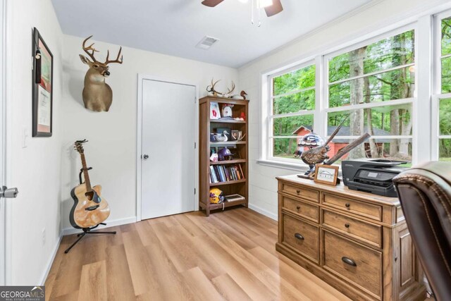 764 Sandy Cross Rd, Lexington, GA 30648 - office space with light wood finished floors, ceiling fan, and baseboards