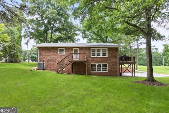 764 Sandy Cross Rd, Lexington, GA 30648 - back of property with a deck, stairway, a yard, and brick siding