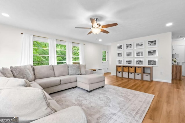 764 Sandy Cross Rd, Lexington, GA 30648 - living area featuring a ceiling fan, light wood finished floors, and recessed lighting