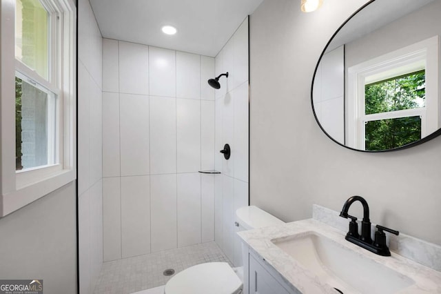 162 Langston Rd NE, Calhoun, GA 30701 - full bath featuring a tile shower, vanity, toilet, and recessed lighting