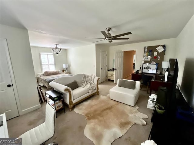 8525 Anchor On Lanier Ct, Gainesville, GA 30506 - bedroom featuring a chandelier, light colored carpet, and ceiling fan