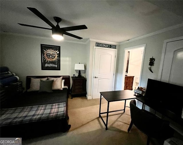 8525 Anchor On Lanier Ct, Gainesville, GA 30506 - bedroom with crown molding, light colored carpet, and a ceiling fan