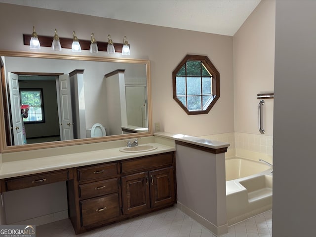 404 Windsor Way, Peachtree City, GA 30269 - bathroom with a bath, vanity, and tile patterned flooring