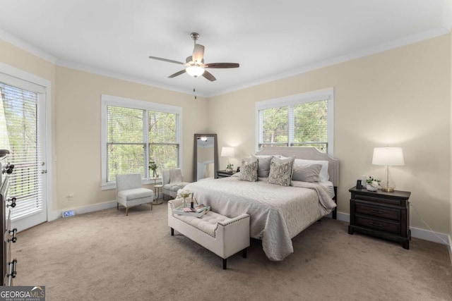 4457 Equity Ct, Ellenwood, GA 30294 - carpeted bedroom with crown molding, access to outside, baseboards, and ceiling fan