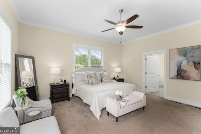 4457 Equity Ct, Ellenwood, GA 30294 - carpeted bedroom featuring crown molding, baseboards, and a ceiling fan