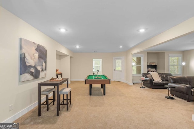 4457 Equity Ct, Ellenwood, GA 30294 - playroom with light colored carpet, plenty of natural light, billiards, baseboards, and recessed lighting