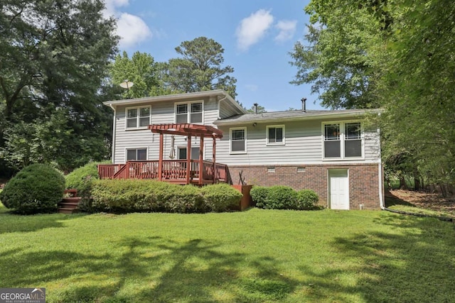 1487 W Bend Creek Ct, Atlanta, GA 30338 - rear view of property featuring a deck, a lawn, and brick siding