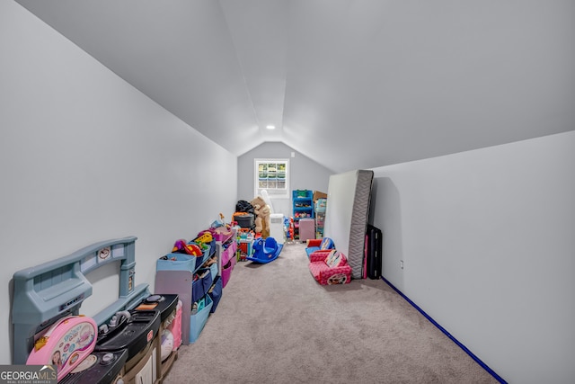 557 Spring Creek Way NE, Marietta, GA 30068 - game room featuring vaulted ceiling and carpet