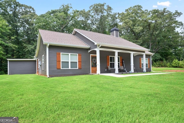 30 Kirby Cir, Newnan, GA 30263 - view of front of house featuring a chimney, a front yard, a porch, and a shingled roof