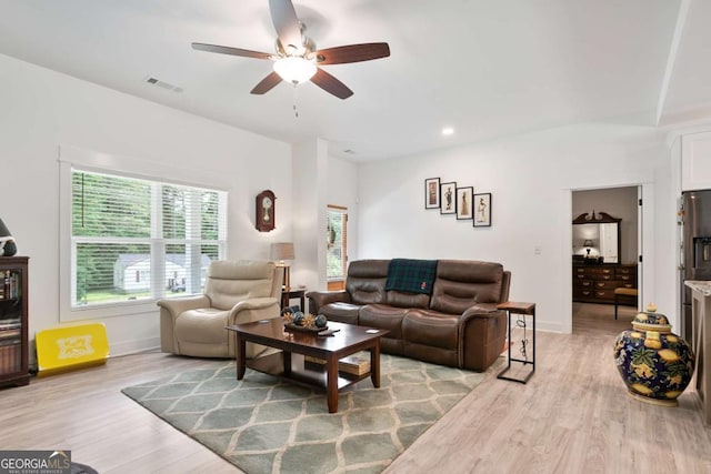 30 Kirby Cir, Newnan, GA 30263 - living area featuring light wood finished floors, a ceiling fan, baseboards, and recessed lighting