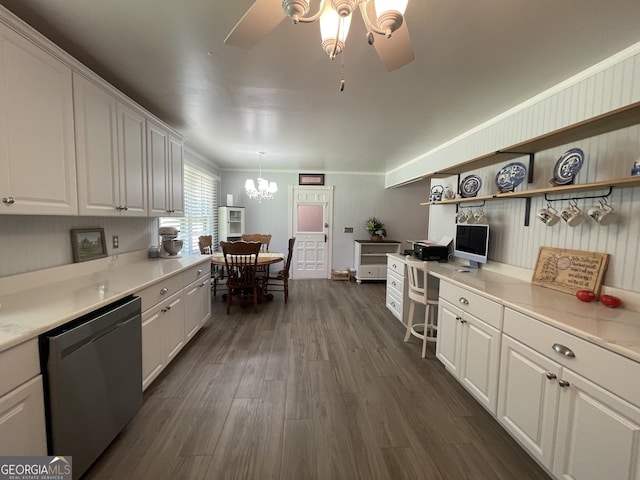 424 Harkins Rd, Cleveland, GA 30528 - kitchen with dishwasher, dark wood-style floors, white cabinets, light countertops, and open shelves