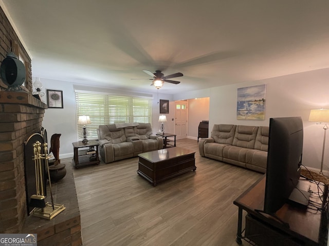424 Harkins Rd, Cleveland, GA 30528 - living area featuring baseboards, a fireplace, and wood finished floors