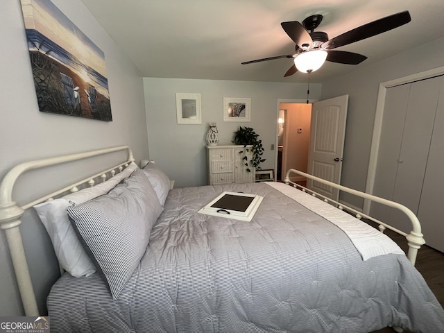 424 Harkins Rd, Cleveland, GA 30528 - bedroom with a ceiling fan, wood finished floors, and a closet