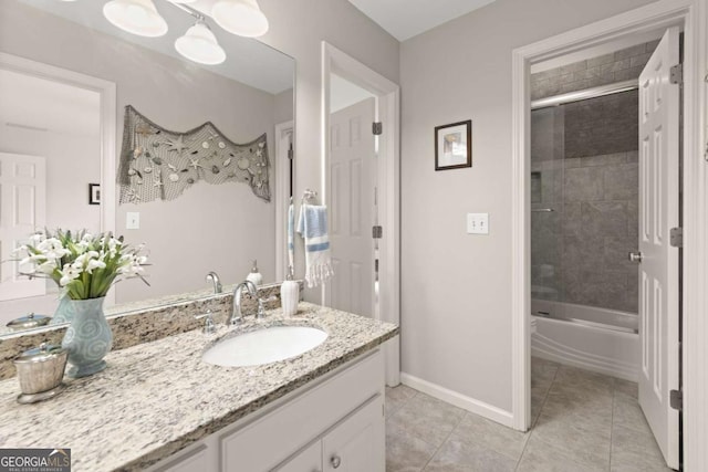 220 Webley Ln, Alpharetta, GA 30022 - bathroom featuring vanity, baseboards, tile patterned floors, and combined bath / shower with glass door