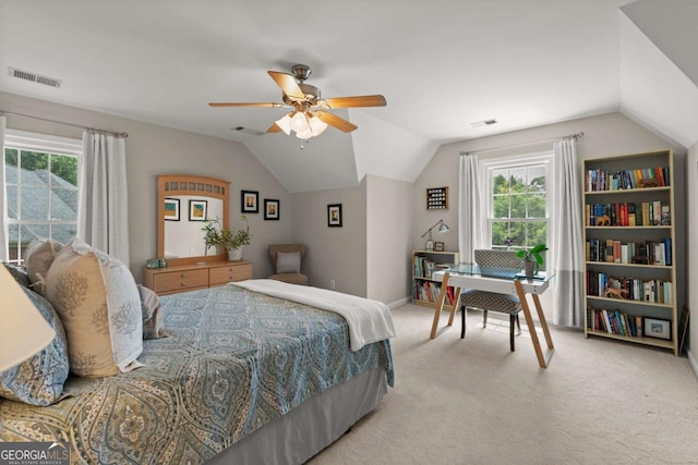 220 Webley Ln, Alpharetta, GA 30022 - carpeted bedroom with vaulted ceiling, multiple windows, a ceiling fan, and baseboards