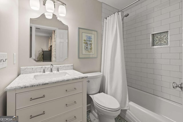 220 Webley Ln, Alpharetta, GA 30022 - full bathroom with toilet, vanity, and shower / tub combo with curtain