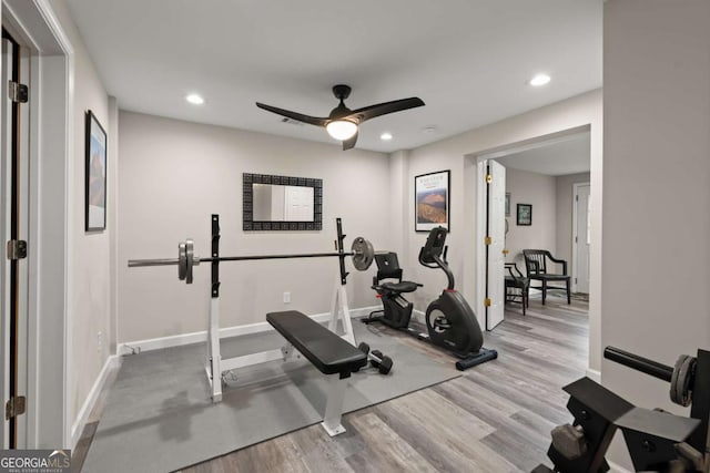 220 Webley Ln, Alpharetta, GA 30022 - exercise area with wood finished floors, ceiling fan, baseboards, and recessed lighting