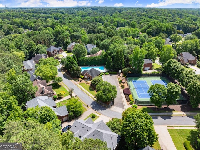 220 Webley Ln, Alpharetta, GA 30022 - aerial perspective of suburban area with a forest and a pool area