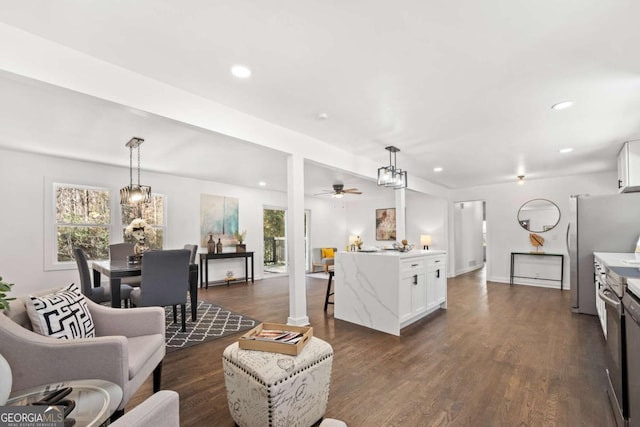 2277 Cloverdale Dr SE, Atlanta, GA 30316 - living area featuring ceiling fan, dark wood-type flooring, and recessed lighting