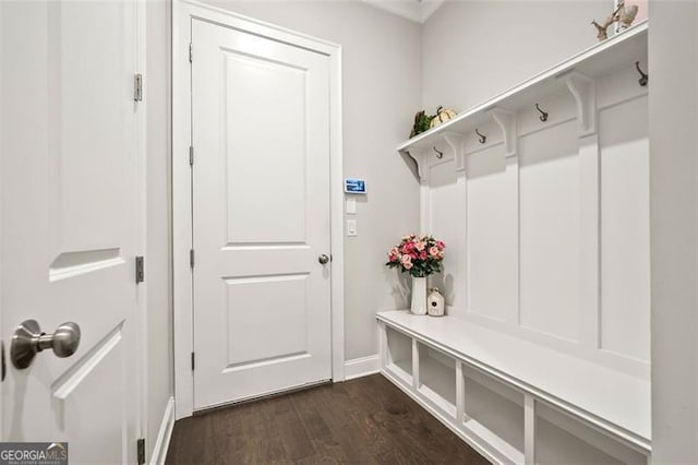 993 Harvest Park Ln, Suwanee, GA 30024 - mudroom with dark wood finished floors and baseboards