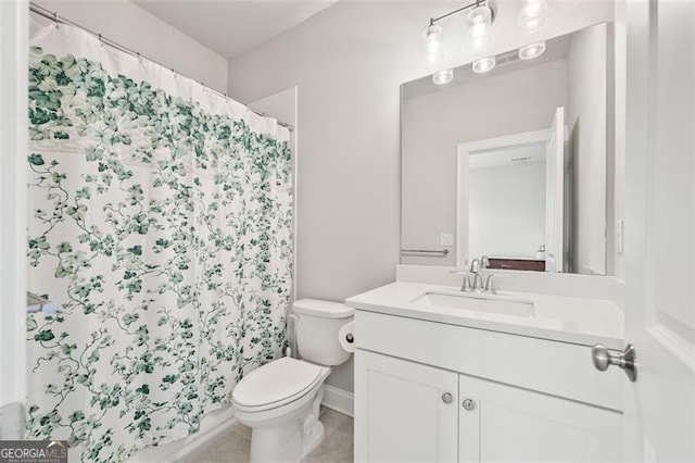 993 Harvest Park Ln, Suwanee, GA 30024 - bathroom with vanity, tile patterned flooring, and a shower with shower curtain