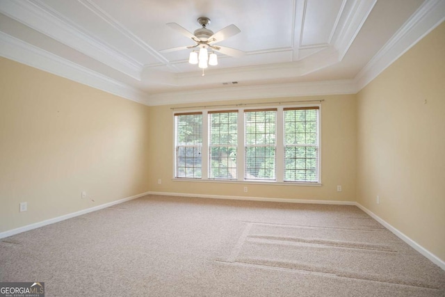 12194 Limeridge Ct, Alpharetta, GA 30004 - carpeted spare room with ornamental molding, ceiling fan, and a tray ceiling