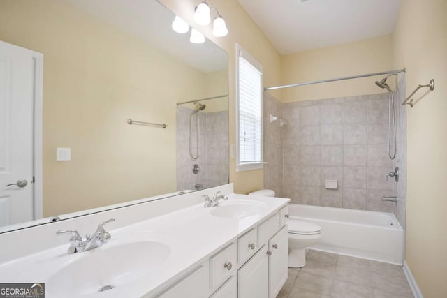 12194 Limeridge Ct, Alpharetta, GA 30004 - full bath featuring  shower combination, tile patterned flooring, and double vanity