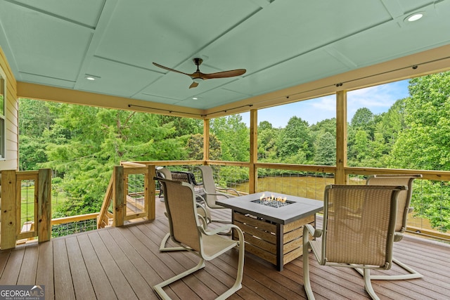 638 Glen Valley Way, Dacula, GA 30019 - deck featuring an outdoor fire pit and ceiling fan