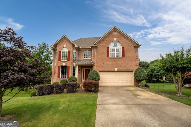 638 Glen Valley Way, Dacula, GA 30019 - view of front of property with a front yard, brick siding, a garage, and driveway