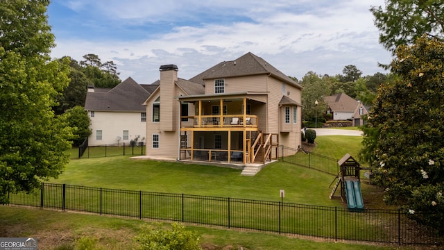 638 Glen Valley Way, Dacula, GA 30019 - rear view of house featuring a fenced backyard, a patio, stairs, and a playground