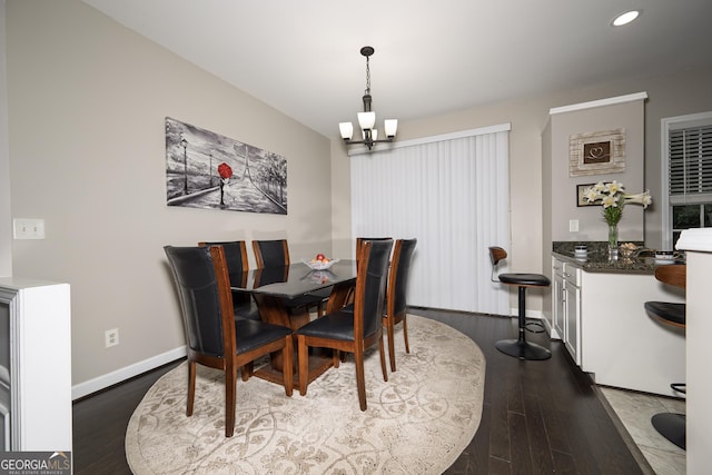 3343 Lathenview Ct, Milton, GA 30004 - dining area with dark wood-style floors, recessed lighting, and a chandelier