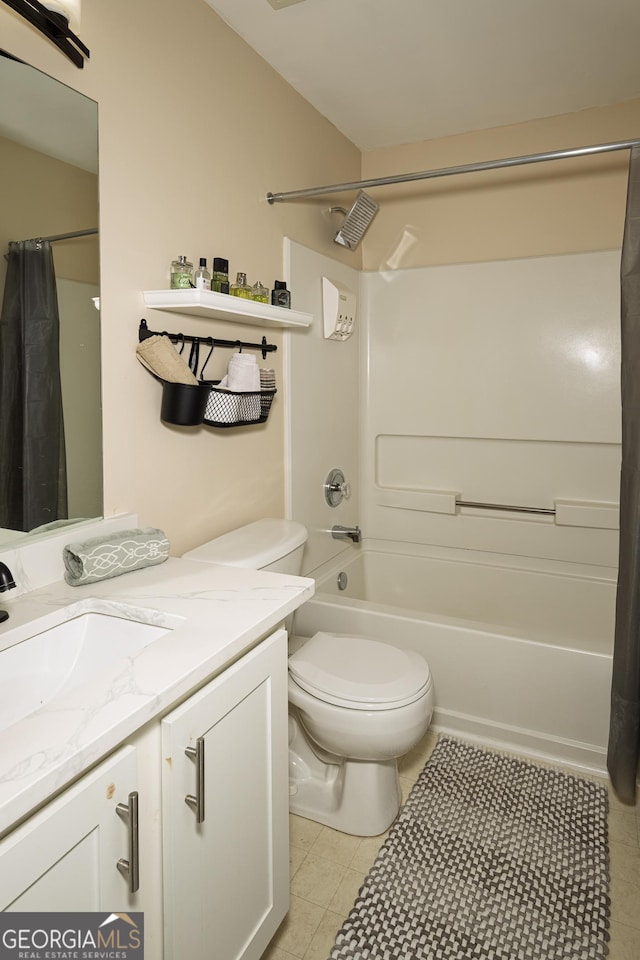 3343 Lathenview Ct, Milton, GA 30004 - bathroom with vanity, shower / bath combination with curtain, and tile patterned flooring