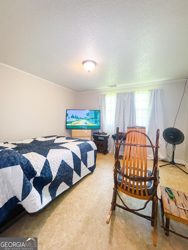 1191 Zoar Rd, Baxley, GA 31513 - bedroom with a textured ceiling, carpet floors, and ornamental molding