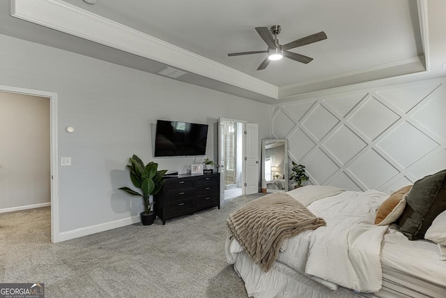 4306 Applebrook Ter, Gainesville, GA 30504 - bedroom featuring ornamental molding, carpet floors, a raised ceiling, baseboards, and ceiling fan