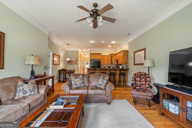 1724 Watercrest Way # G, Young Harris, GA 30582 - living room with light wood finished floors, a ceiling fan, crown molding, recessed lighting, and baseboards