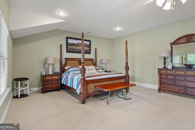 1724 Watercrest Way # G, Young Harris, GA 30582 - carpeted bedroom with baseboards, ceiling fan, vaulted ceiling, and recessed lighting