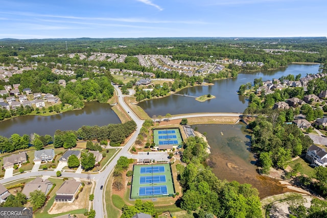 6937 River Rock Dr, Flowery Branch, GA 30542 - aerial view of property's location with a large body of water and nearby suburban area