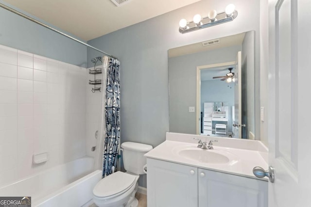 412 Mill Stream Way, Woodstock, GA 30188 - full bath with vanity, shower / bath combo with shower curtain, and ceiling fan