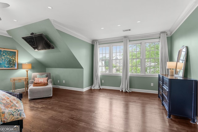 3075 Woodvale Ct, Johns Creek, GA 30022 - living area featuring ornamental molding, dark wood-style floors, baseboards, and recessed lighting
