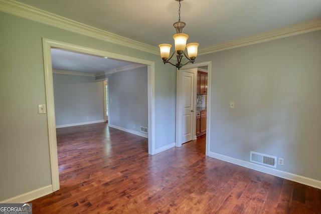 1177 Castle Way, Norcross, GA 30093 - empty room with a chandelier, ornamental molding, dark wood-style floors, and baseboards