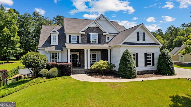 55 Jolie Ln, Sharpsburg, GA 30277 - craftsman-style home featuring covered porch, a standing seam roof, roof with shingles, and stone siding