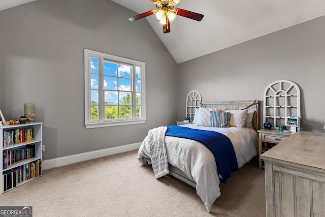 55 Jolie Ln, Sharpsburg, GA 30277 - bedroom featuring carpet, high vaulted ceiling, and ceiling fan